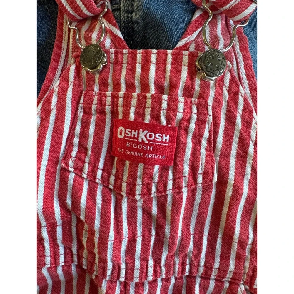 OshKosh B'gosh Toddler Overalls Bundle 18M Denim & Red Striped 3 PC Shortall